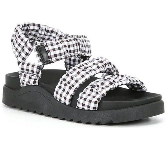 GB Scrunch Gingham Banded Sandals Girls Black White Size 1 /Size 3 /Size 4 - Picture 2 of 5